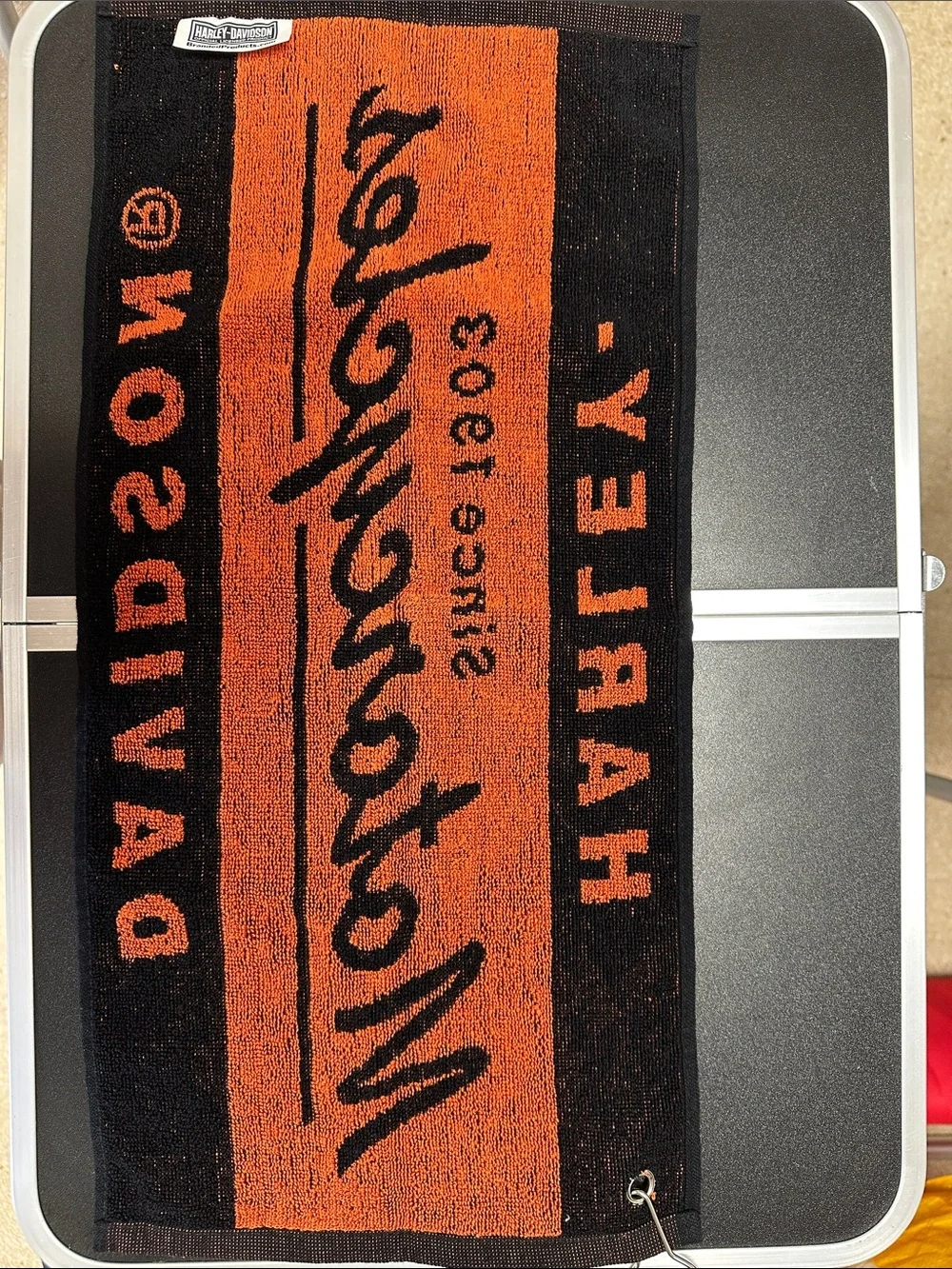 Harley-Davidson Orange and Black Motorcycles Logo Hand Towel